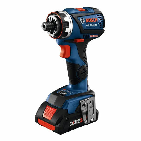 Compact 18V Cordless Drill Driver With Brushless Motor And Rugged Locking Chuck Supporting 5In1 Flexiclick Quick Swap System Paired With A Badass 4Ah Battery Pack, side view of drill