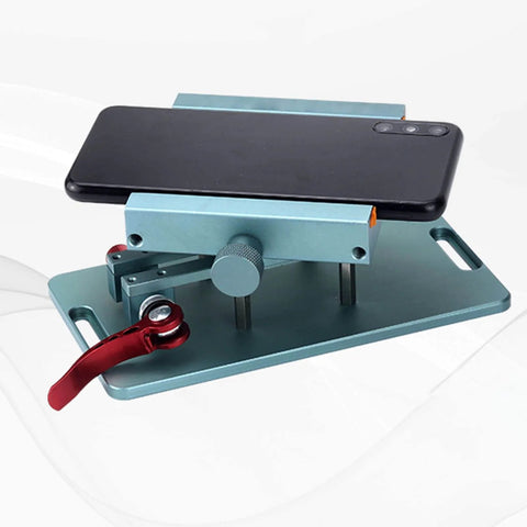 Universal Phone Screen Separator Clamp For Heating Free Back Cover Removal Rotatable LCD Separator Fixture With Strong Suction Cup And Bracket Ideal Mobile Phone Screen Delamination Tool For Repair Shops And DIYers in use, holding a smartphone securely.