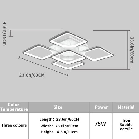 Sleek Two Layer Square LED Ceiling Light Flush Mount White Modern Minimalist Chandelier For Living Room And Bedroom 75W Cool White 5000K With Five Square Shades For Bright Even Illumination