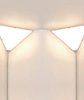 Triangle Corner Light With Switch, Plug In Ceiling Lamp For Dark Corners, Space Saving White Acrylic 2 Pack in a corner view