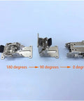 No Sweat Heavy Duty Foldable Support Brackets With Self Locking Hinges For DIY Workbenches And Furniture Legs displayed at angles 0, 90, and 180 degrees.