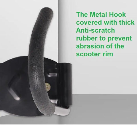 Heavy Duty Electric Scooter Wall Mount Rack With Bulletproof Vertical Hook Holder For Garage Or Shed Storage Space Saver detail of rubber-covered hook