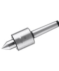 MT2 Morse taper live center for lathe; steel body with 60° pointed tip, side view