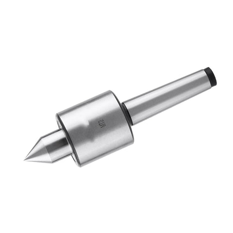 MT2 Morse taper live center for lathe; steel body with 60° pointed tip, side view