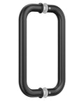 Heavy Duty Eight Inch Center To Center Shower Door Handle In Sleek Matte Black Finish Solid 304 Stainless Steel. Close-up view showing round tube design.