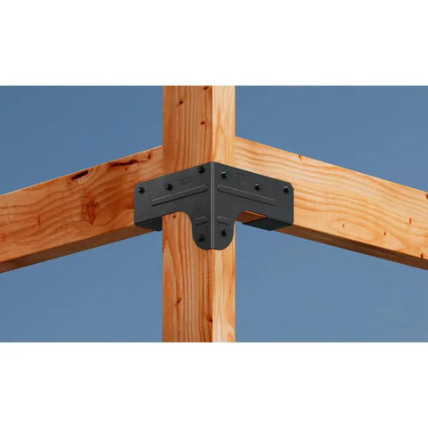 Outdoor Accents ZMAX APRTC2 Black Rigid Tie Corner Connector For 2x Joists And 2x4 Posts in wooden frame application