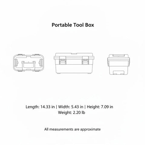 Diagram of Portable Tool Box With Divider For Hardware And Crafts, Heavy Duty Plastic Storage Organizer, dimensions listed below.