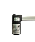 Close-up of Power Recliner Motor Replacement With Cord KDPT007-113 Linear Actuator showing label and aluminum rod.