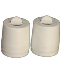 Two Pack Washing Machine Water Filter Replacement With Five Stage Filtration That Traps 98% Of Sediment Over 25 Microns, shown as two white cylindrical filters.