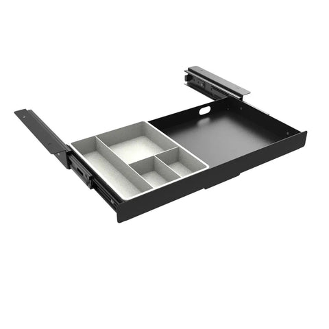 Under Desk Slide Out Pencil Drawer For Office, 15 Inch Wide Black Storage Organizer With Ball Bearing Slides, internal tray compartments