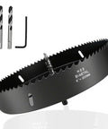 Rannb 8-inch bi-metal hole saw kit with 2 drill bits and Allen-key for drilling holes in wood, plastic, drywall, PVC.