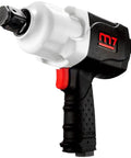 Rugged Real Deal One Inch Air Impact Wrench With Twin Hammer Clutch showing rubber grip handle and torque socket for fastener tasks.