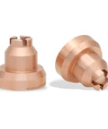 Copper Drag Shield 40A for Miller Spectrum 625 X-Treme Plasma Cutter XT40 Torch, side and angled view, two-pack.