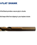 Beefy 1/4 Inch Cobalt Steel M35 Jobber Length Twist Drill Bits For Hard Metal And Stainless Steel Pack Of 12 with 3-Flat Shank