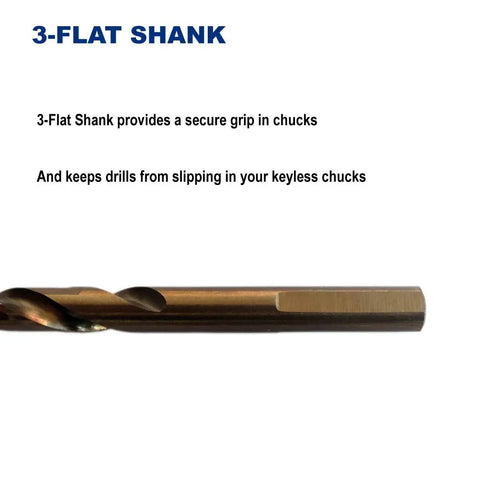 Beefy 1/4 Inch Cobalt Steel M35 Jobber Length Twist Drill Bits For Hard Metal And Stainless Steel Pack Of 12 with 3-Flat Shank