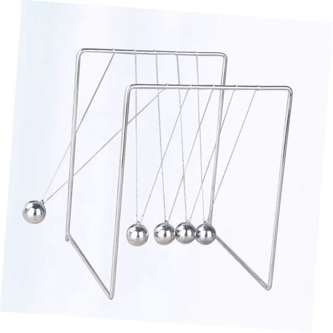 Newton Cradle Pendulum Desk Decor For Home Office And School STEM Toy, Hands On Energy Balance Experiments, Interactive Swinging Balls Ornament For Kids And Adults with silver metal frame and swinging steel balls