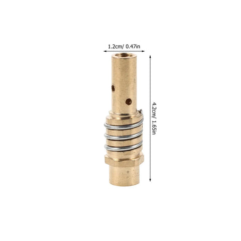 Hot Deal 10pcs Alloy Welding Torch Contact Tip Holder Diffuser Assembly For Mig Mag Guns showing a brass assembly part with measurements.