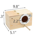 Paulownia Wood Nesting Box For Pet Birds Super Cozy Insulated Breeding Home dimensions 9.8x5.3x5.1 inches with a round entrance.