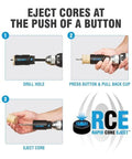 Spyder 1/2-in Hex10 HSS hole saw pilot bit with Rapid Core Eject for wood/metal; drill, press eject button, remove core.
