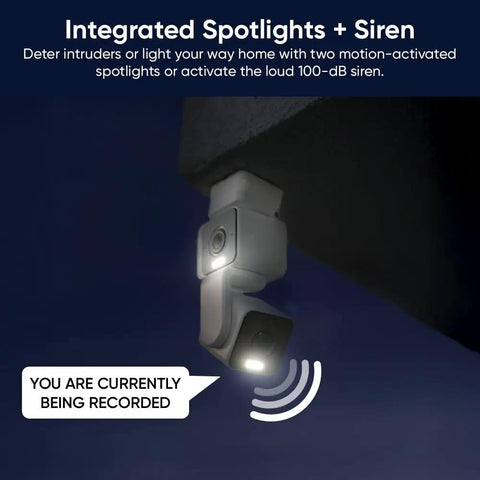 Installed Dual Camera Pan And Tilt Security System For Indoor And Outdoor Use, 2K Ultra Clarity, IP65 Weatherproof with spotlights.