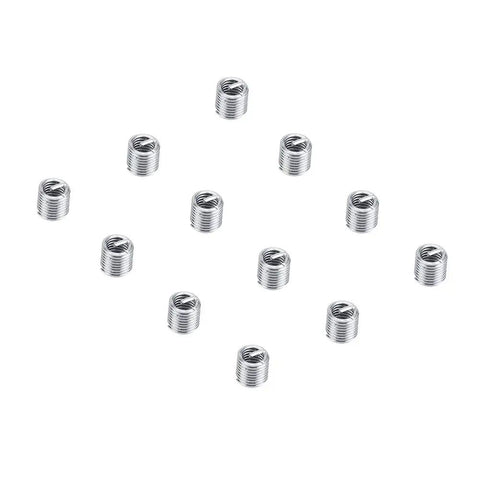 Top Notch 100 Pcs M4 Helical Wire Thread Inserts For Replying Stripped Threads in Aluminum and Soft Metals With Durable Stainless Steel Construction That Lasts A Lifetime, showing 12 stainless steel inserts.
