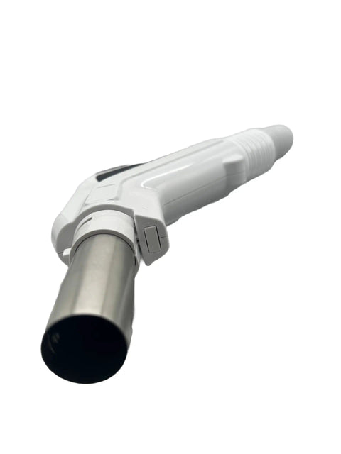 35 Foot Central Vacuum Hose With On Off Switch Crushproof Material 360 Degree Swivel Handle close-up view of nozzle and handle