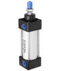 Double Acting Air Pneumatic Cylinder Made From Aluminum Alloy For Industrial Automation Systems with blue and black fittings