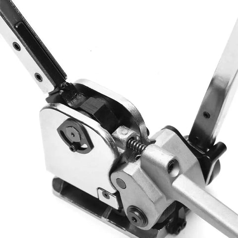 Close-up of 3 in 1 Steel Strapping Tool For Five Eighths And Three Quarters Inch Straps Buckle Free Baler Sealless Tensioner Crimper