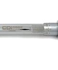 Beefy Three Eighths Inch Drive Adjustable Click Torque Wrench with 10 to 100 ft lbs and 16.9 to 132.2 Nm micrometer scale, side view.