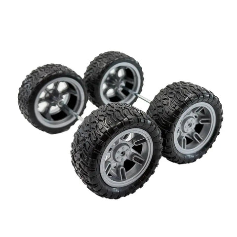 Four Pack Toy Car Wheels With Rubber Tires And Metal Shafts For RC Cars Trucks Boats Drones Robots Helicopters DIY Model Building Parts
