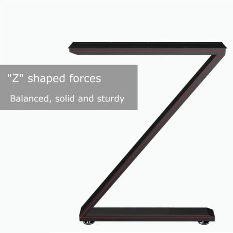 Pair Of Heavy Duty Metal Table Legs For DIY Projects, Industrial Z Shape Frame With No Sweat Adjustable Feet, side view design detail.