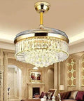 Naturally Fresh 42 Inch Crystal Ceiling Fan Remote Control Invisible Telescopic Blades Dimmable LED Light in elegant room.