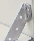 Heavy Duty Stainless Steel Corner Brace Angles For Wood Furniture 6 Pack Right Angle Brackets For Shelves DIY Friendly Tables Cabinets Easy Install Triangular L Brackets Sturdy Silver showing installed bracket on wood