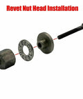 Rivet Nut Tool Mandrels Kit For M3 To M10 components showing installation process with metal parts and bolt