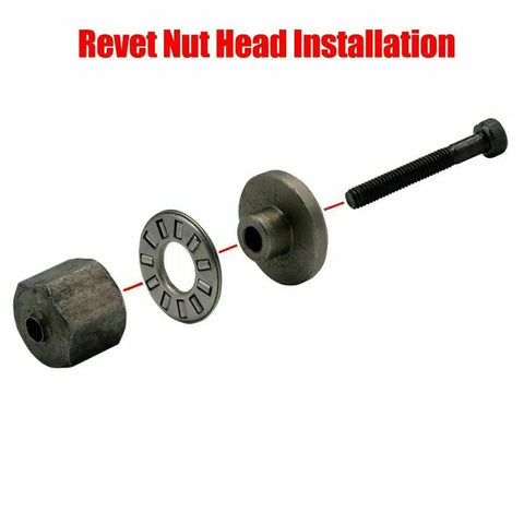 Rivet Nut Tool Mandrels Kit For M3 To M10 components showing installation process with metal parts and bolt