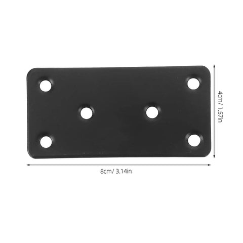 Stainless Steel Flat Metal Joining Plates For Wood, Flat Straight Brackets With Holes, 8cm x 4cm, black finish, 6 pre-drilled holes