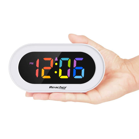 Snazzy Compact Colorful LED Digital Alarm Clock With Adjustable Brightness Dimmer And Volume Slider Smooth Snooze Button Lowkey Perfect For Your Bedroom Nightstand Super Easy To Read Day Or Night Zero Drama Setup