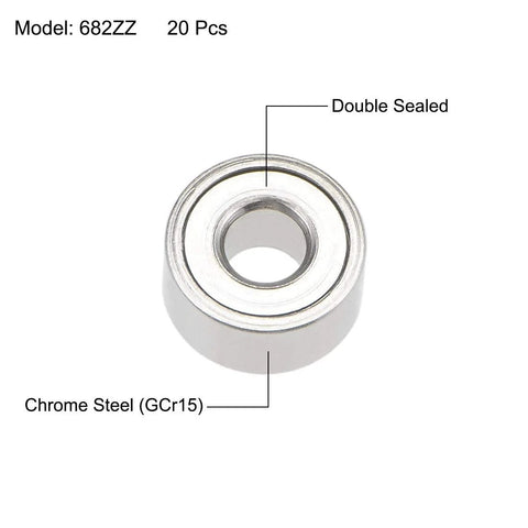 Front view of chrome steel 682ZZ deep groove ball bearing, double sealed