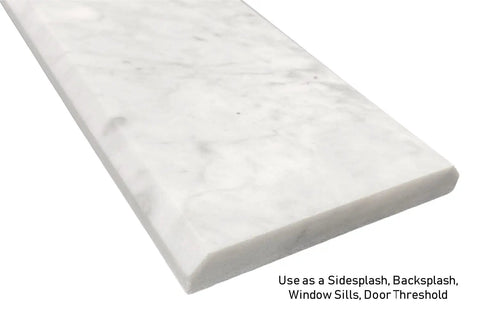 Close-up of Carrara Marble Doorway Threshold Marble Saddle, Polished 4x24, Grayish White Natural Stone Floor Transition Strip for Doors