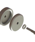 Sheet Metal Flare Dimple Die Kit For Stronger, Lighter Fabrication with two steel dimple dies and bolt, shown disassembled