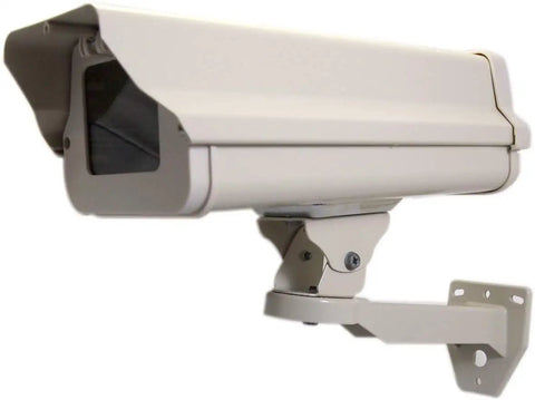 Two In One Heavy Duty Aluminum Outdoor CCTV Housing Box With Front Hinged Lid Lockable Clasp Glass Window Lens Weatherproof Design 360 Degree Rotating Bracket And 90 Degree Tilt Wall Mount Kit For CCTV Cameras side view