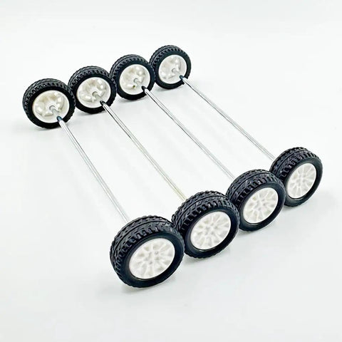 Eight Piece RC Car Wheel Set With Durable Rubber Tires And Metal Shaft Axles For DIY RC Cars, Trucks, Robots And Model Builds, 20mm Diameter Wheels For 2mm Shafts, Plug And Play Ready To Roll