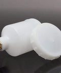 Heavy Duty 125 Ml Paint Cup For HVLP Spray Guns And Airbrushes with threaded metal coupling and white plastic body.