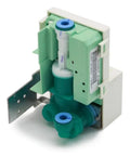 W10270395 Refrigerator Water Valve Replacement for ice maker and water dispenser, shown in OEM quality with mounting bracket.