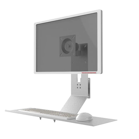 Heavy Duty Aluminum Wall Mounted Monitor Arm With Adjustable Keyboard Tray showing ergonomic design and keyboard shelf.