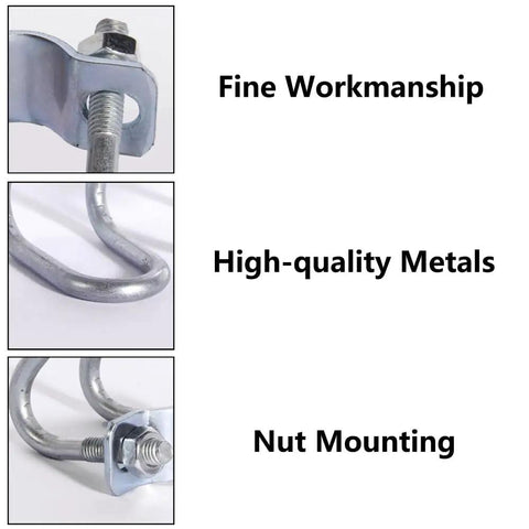 4 Pack Heavy Duty Cross Connector Pipe Clips For Steel Tubes Vertical U Shaped Clamps That Lock Crosses Perfect For Shelf Beams Farm And Greenhouse Frames Top Rail Fence Scaffolding Piping 50x50mm, metal clamp close-up