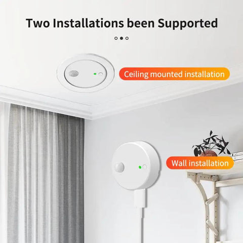 2 Pack Dope Smart Human Presence Motion Sensor With Tuya Smart Life App Control 24G Millimeter Radar Detector in ceiling and wall setup