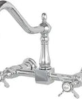 Essex Wall Mount Bridge Kitchen Faucet In Polished Chrome, Solid Brass Construction, Drip-Free Ceramic Disc, 8-Inch Center Set