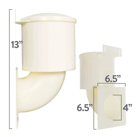 Energy Saving Dryer Vent Closure No Brainer Outdoor Vent Cover with self sealing design dimensions shown