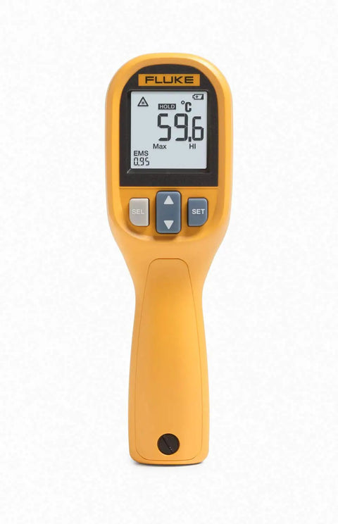 59 Max Plus Infrared Thermometer With 10 To 1 DTS Ratio, Backlit LCD, Laser Pointer, And Compact Toolbox Ready Industrial Grade Temp Tool For Fast, Accurate Measurements From 22 F To 932 F (30 C To 500 C) In Tough Work Environments, yellow handheld